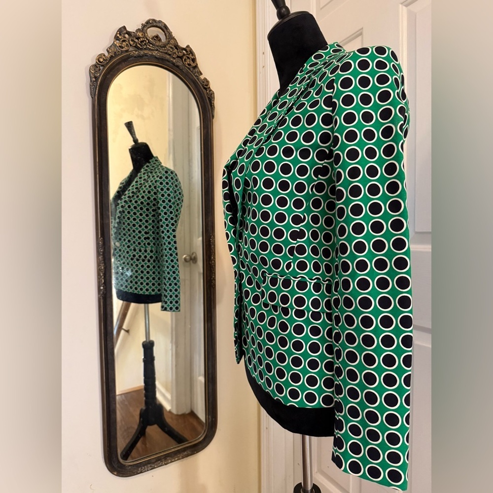 Michael Kors Blazer Jacket MK Green Black White Polka Dot - Picture 2 of 8